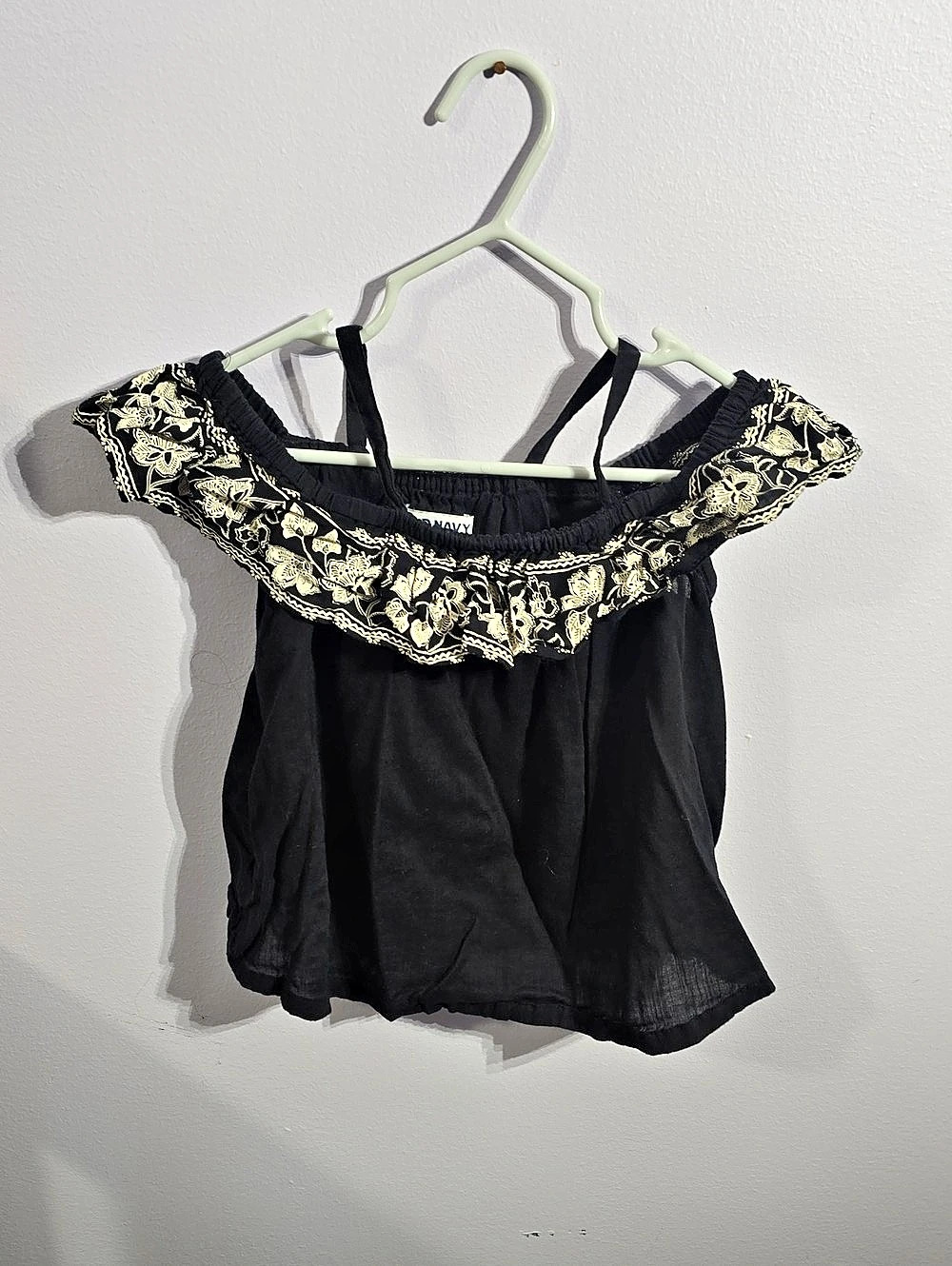 Old Navy Cold Shoulder Embroidered Top Black Crop Top